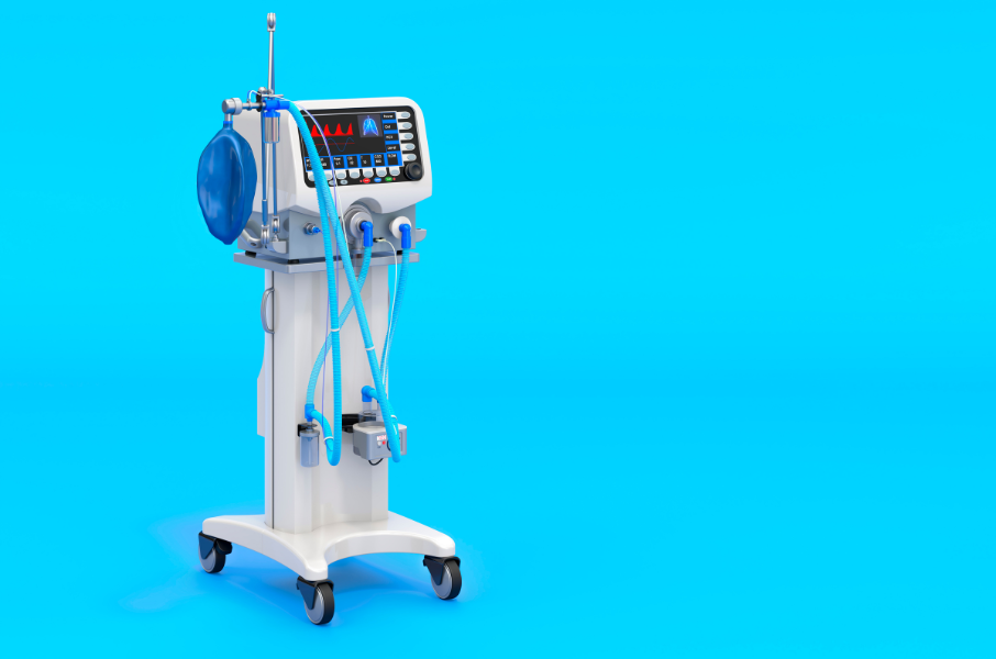 Ventilator with breathing circuit.