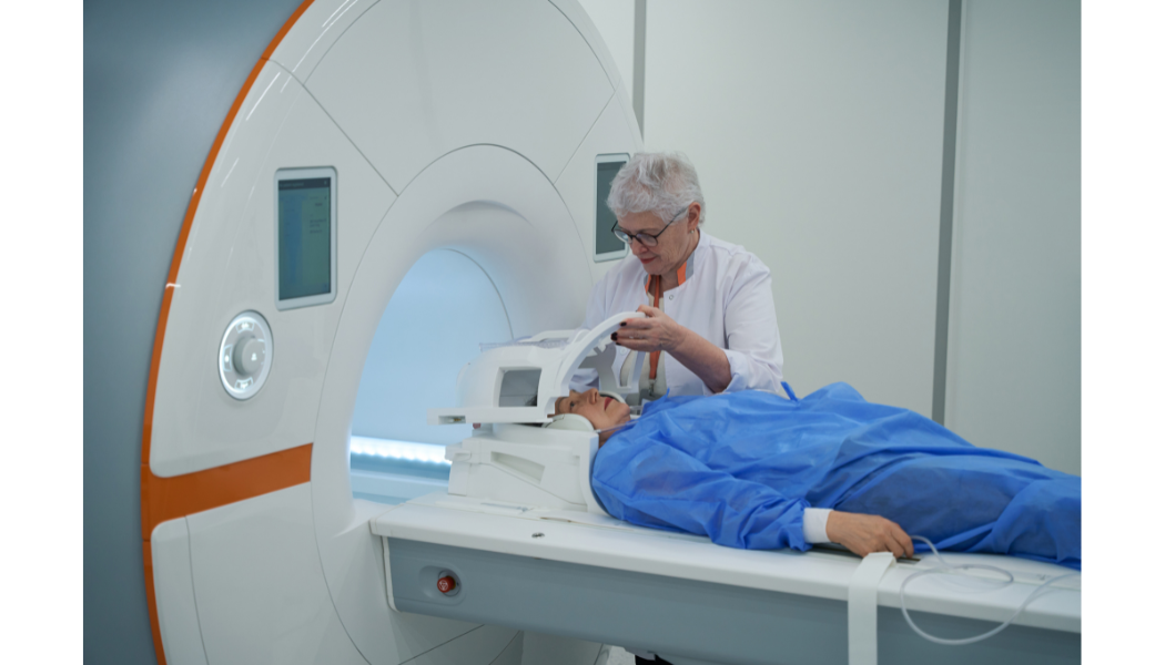 Patient positioned for an MRI scan.