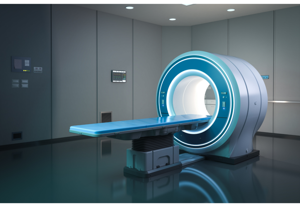 Imaging scanner and examination table.