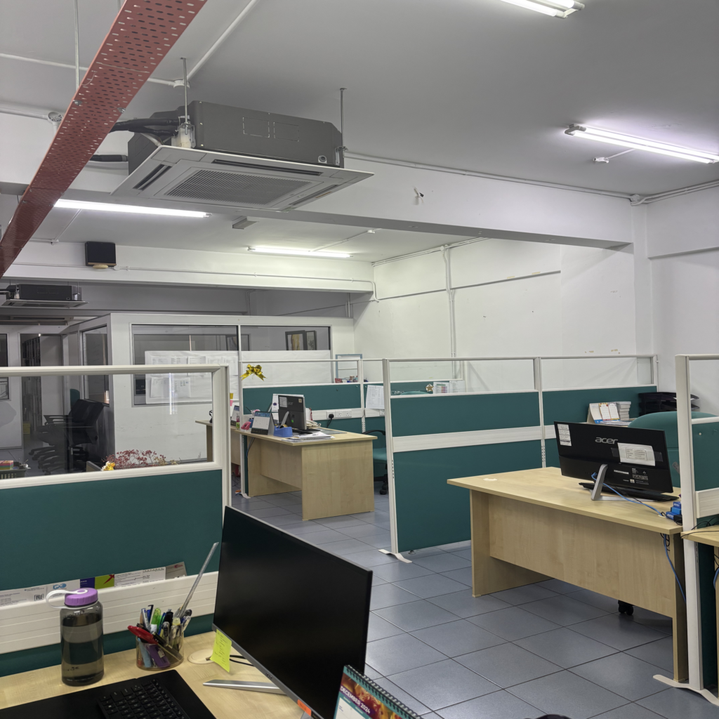 Partitioned office workstations.
