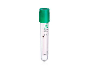 Blood collection tube with a printed label.