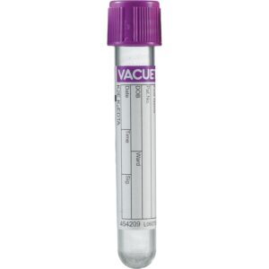 Blood collection tube with a printed label.