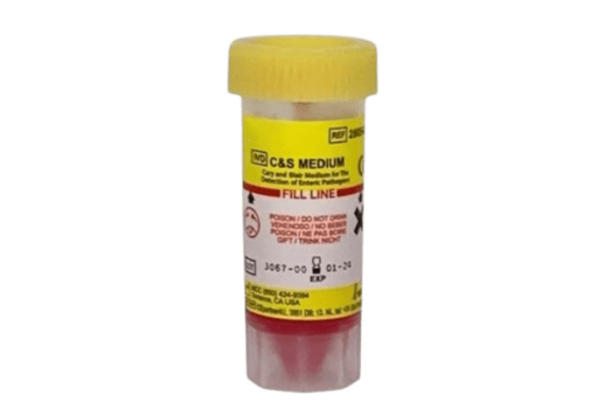 Specimen tube labeled C and S medium with a fill line.