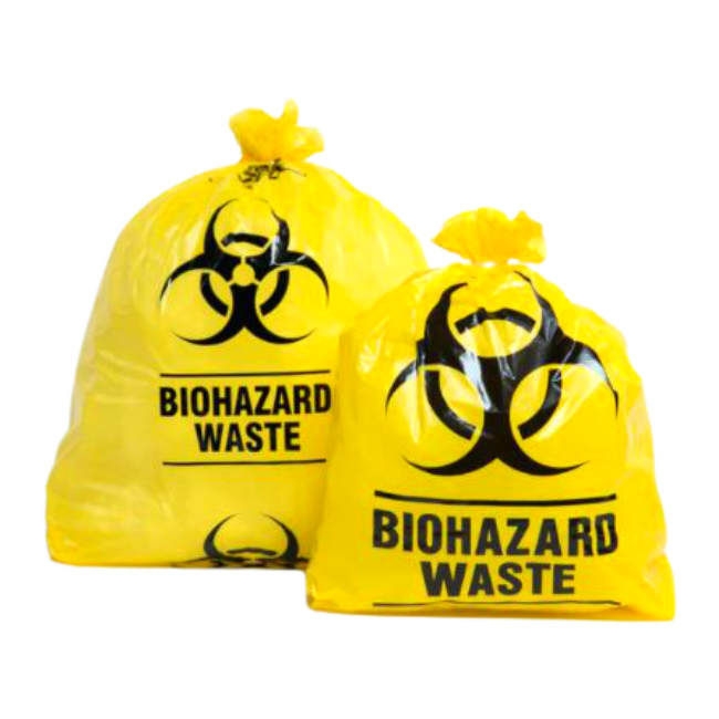 Container labeled biohazard waste.