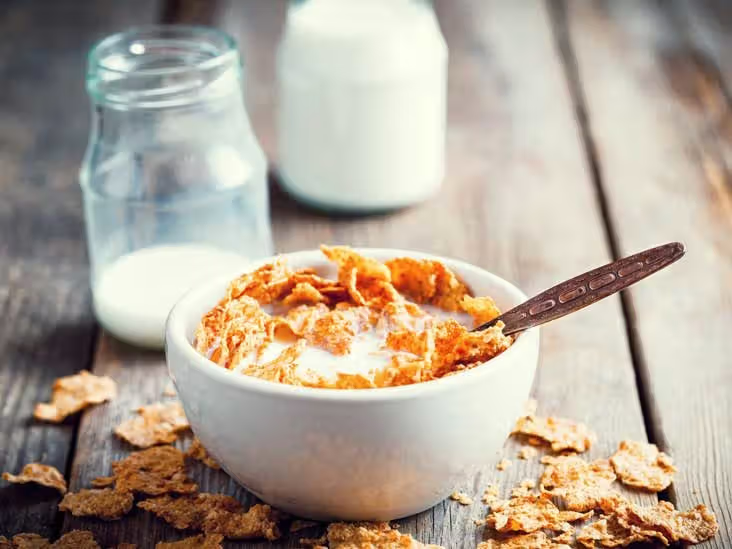 Bowl of cereal with milk.