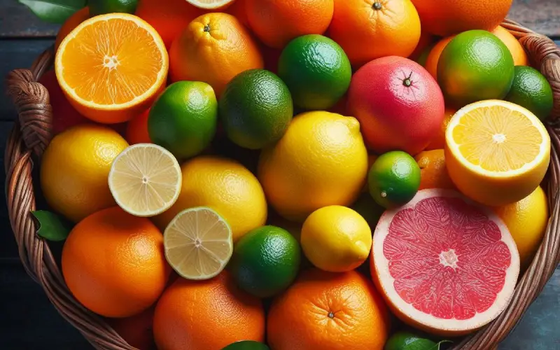 Basket of citrus fruit.