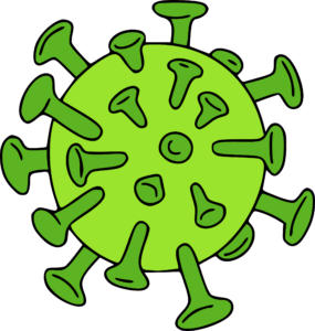 Green cartoon illustration with a round body and surface projections.