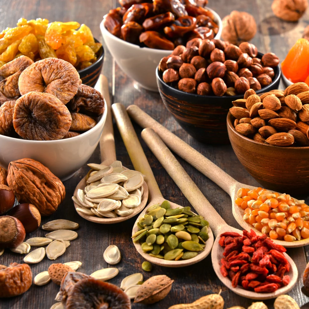 Nuts, seeds, and dried fruit.