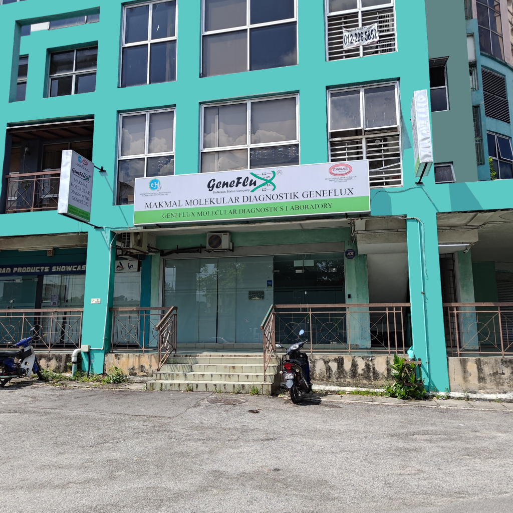 Exterior signage for the Geneflux Molecular Diagnostics Laboratory.